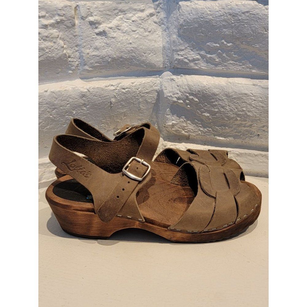 Swedish Clogs Peep Toe Natural Leather by Lotta Stockholm Womens U.S 6.5